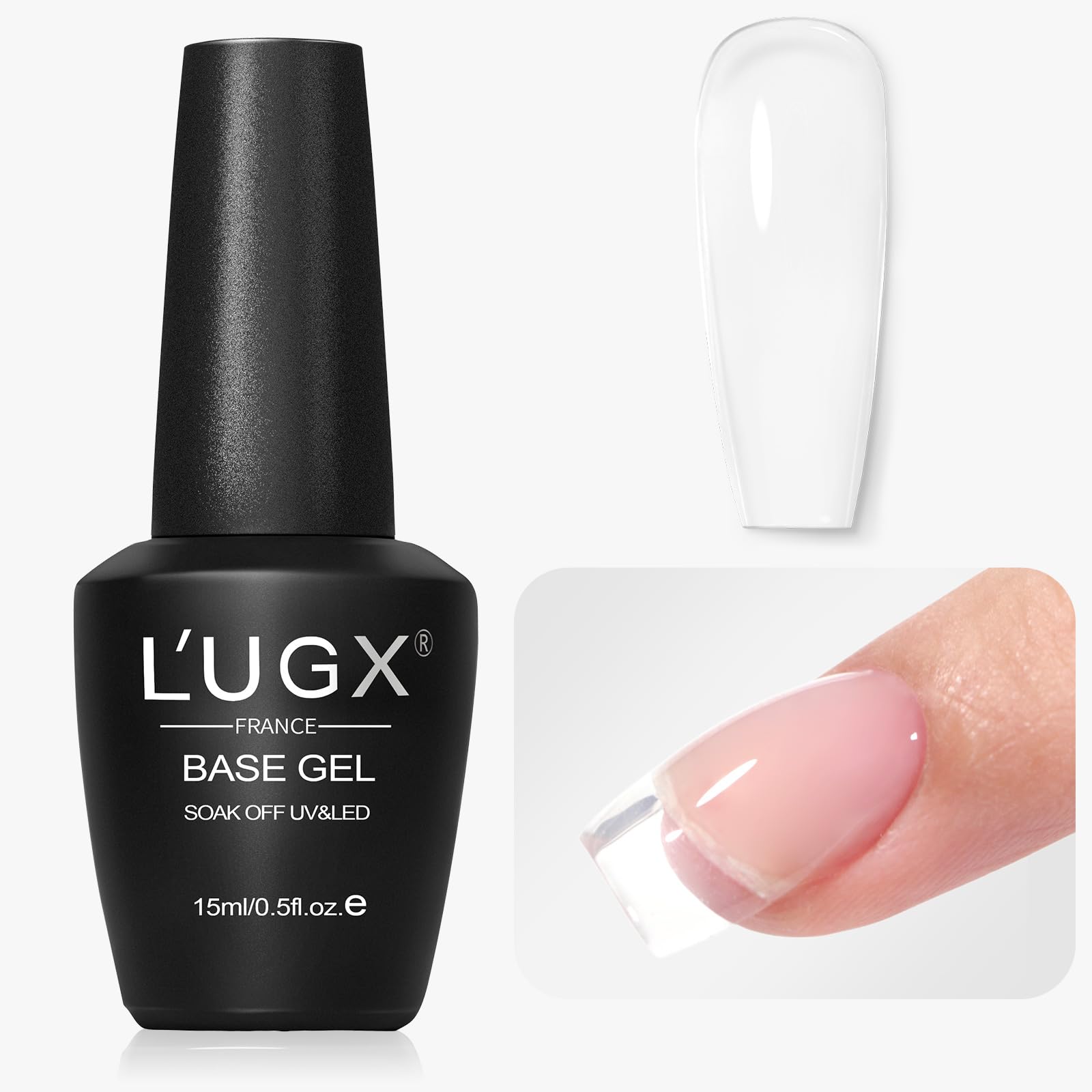 L'UGX 7-in-1 Builder Gel – Clear Hard Nail Strengthener & Extension in a Bottle, for Base, Rhinestone Structure & Thickening (LED Nail Lamp Cured)
