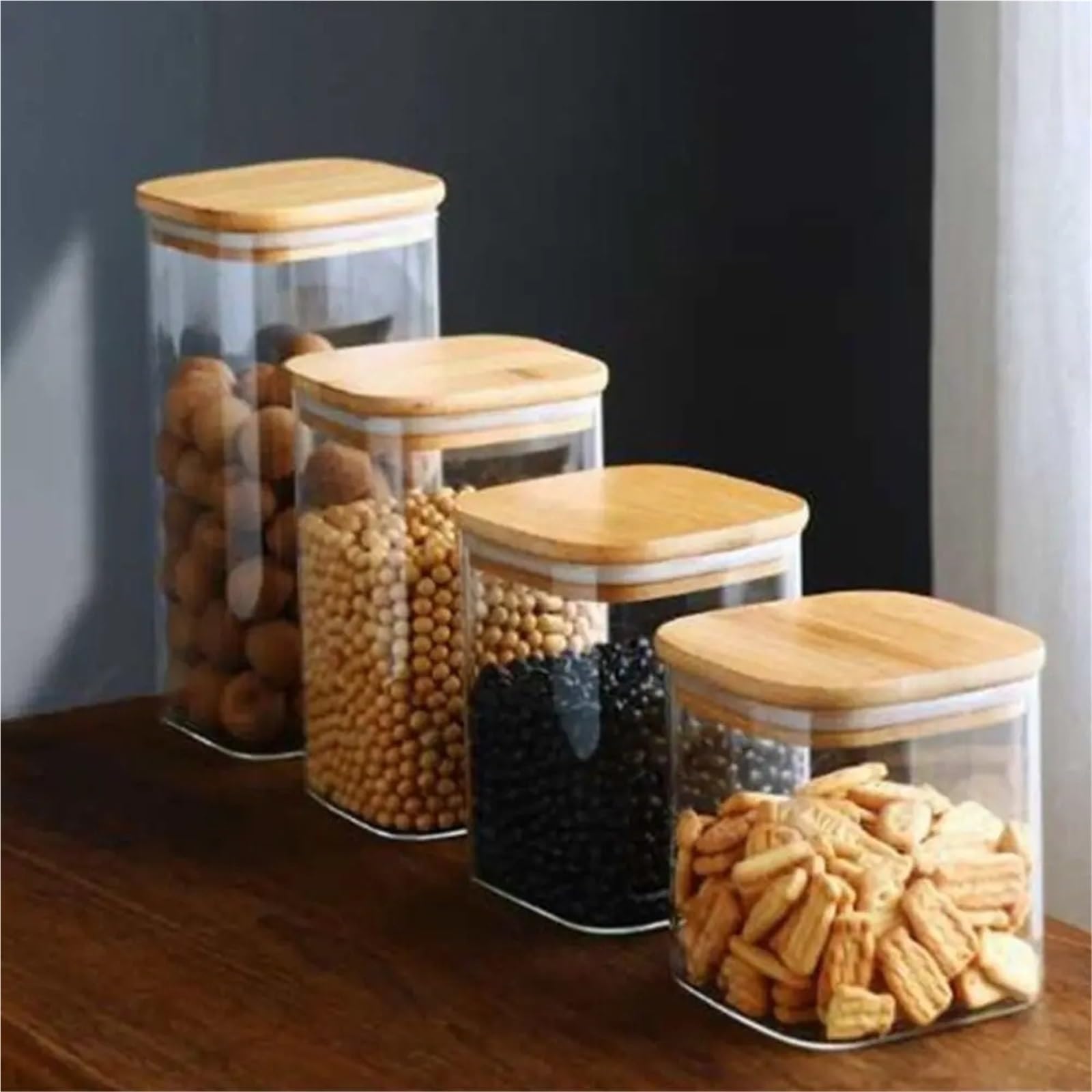 VorratsgläSer Aus Glas 10Pc Glas versiegelt kann transparent mit Holzdeckel Jar Lagerung liefert FüR Tee Und Kaffeebohnen(6x6cm)
