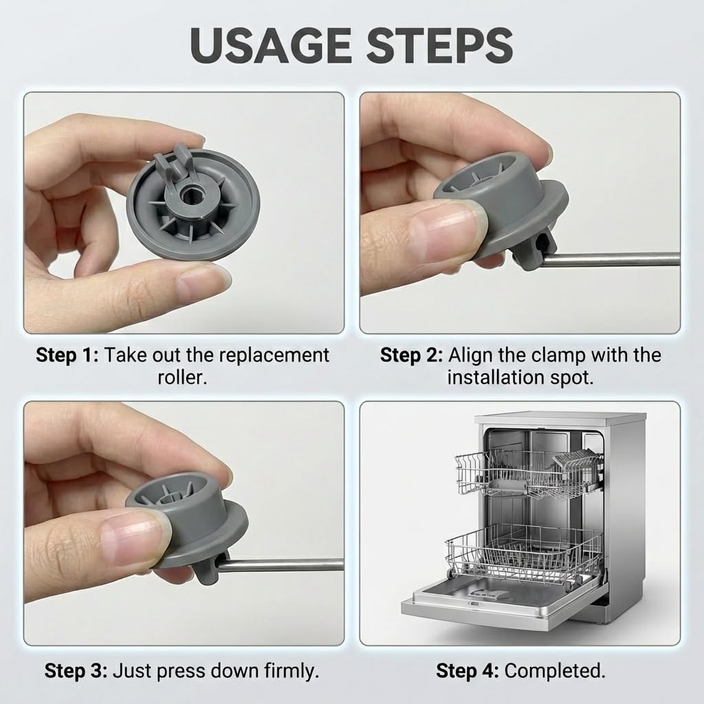 Roulette Lave Vaisselle pour Panier Inférieur, Lot de 8 Basket Roller Universel Haute Résistance, Compatible avec Bosch & Siemens, Réparation Rapide du Panier de Lave-Vaisselle Couvert, Modèle 165314 - 5