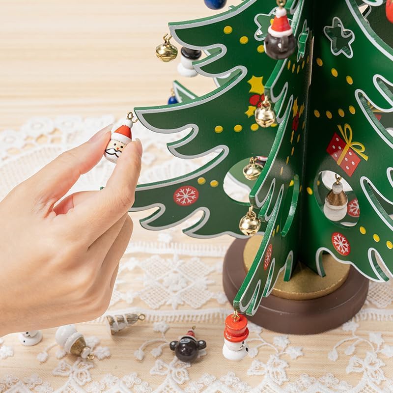 Decorazione per albero di Natale in legno artigianale-1pz Ornamento natalizio da tavolo 3D con accessori pendenti, regalo di decorazioni festive  15