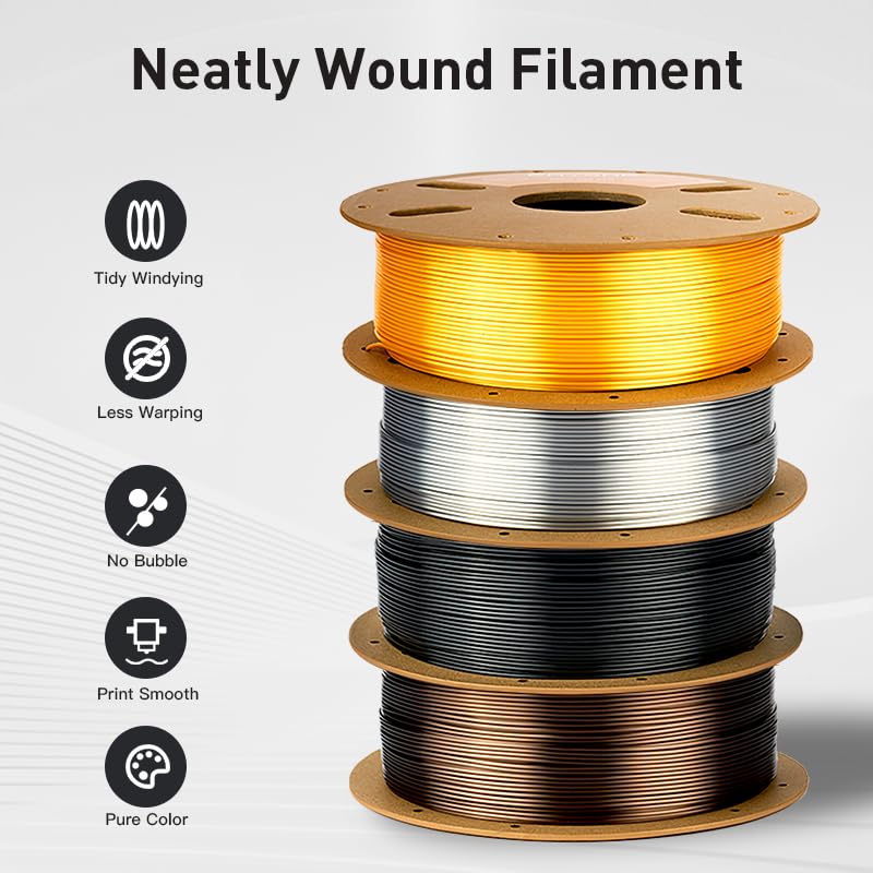 Image of ERYONE Silk Filament PLA+ 1.75mm Upgraded Shiny 3D Printer Filament, Gloss Finish, Fit Most FDM Printer Stable Printing,1kg (2.2LBS) /Spool, Dark Gold