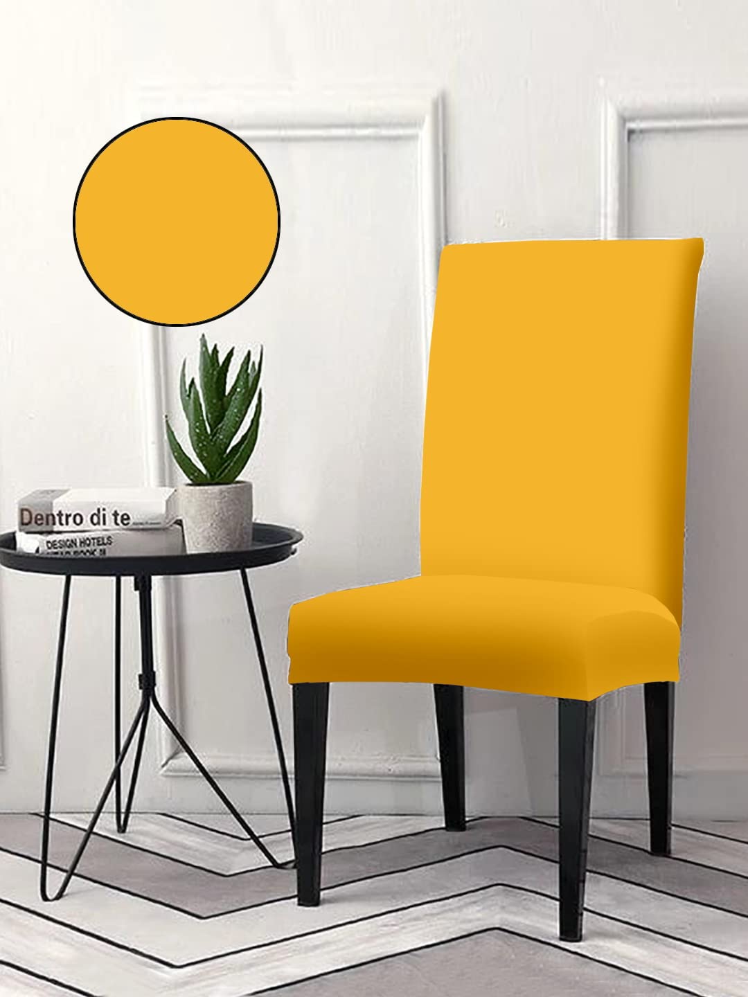 Cortina Dining Chair Slipcover | Protection Chair Cover | Plain, Removable, Washable | Universal Fit Super Soft Stretchy Polyester Spandex | Living Room, Kitchen | Pack of 1, Yellow-picture-25