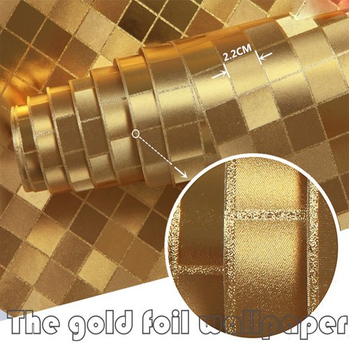 Qihang Gold Foil Big Mosaic Background Flicker Wall Paper Modern Roll/Hotel Ceiling/Decorative Wallpaper Roll Gold Yellow 1.73' W X 32.8'L #TOP1