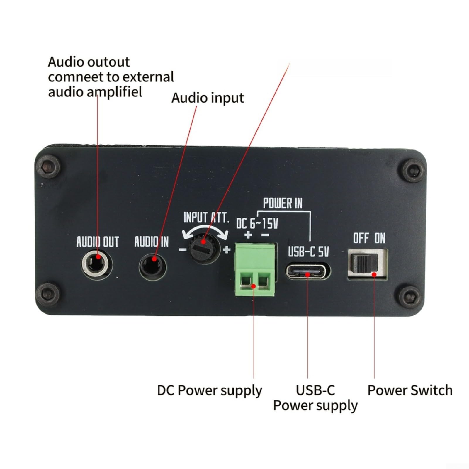 Processore di segnale audio filtro rumore digitale con LPF per radio DSP jack da 3,5 mm alimentatore di rete USB-C nero