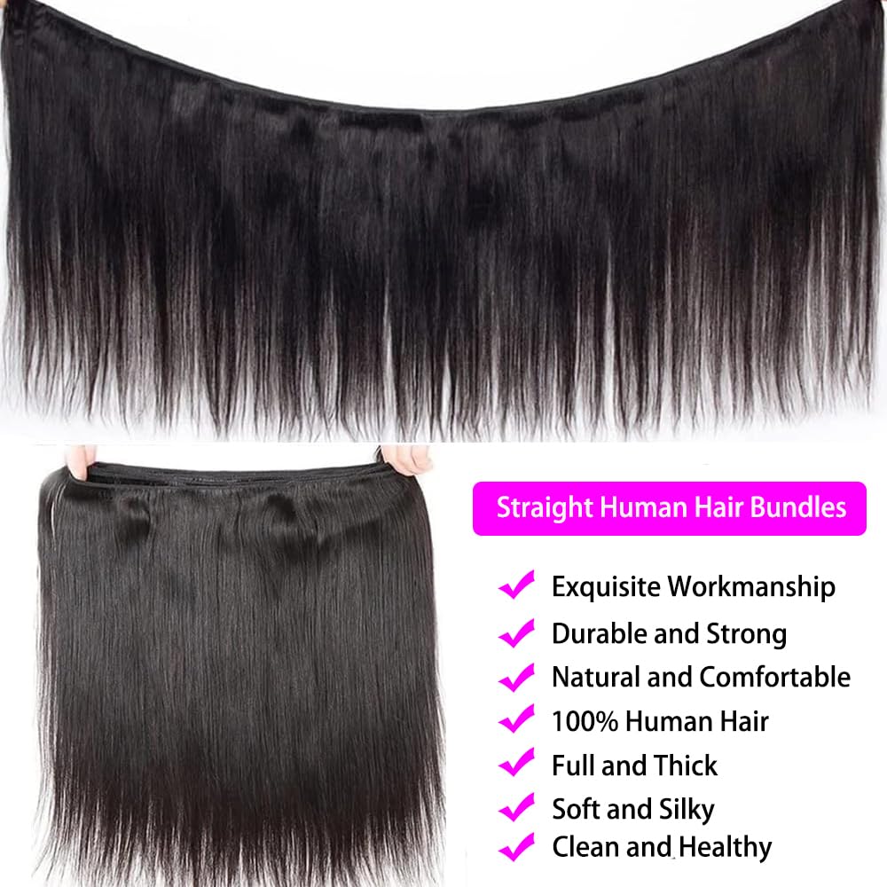 12A Brazilian Virgin Straight Human Hair Bundles, Natural Black