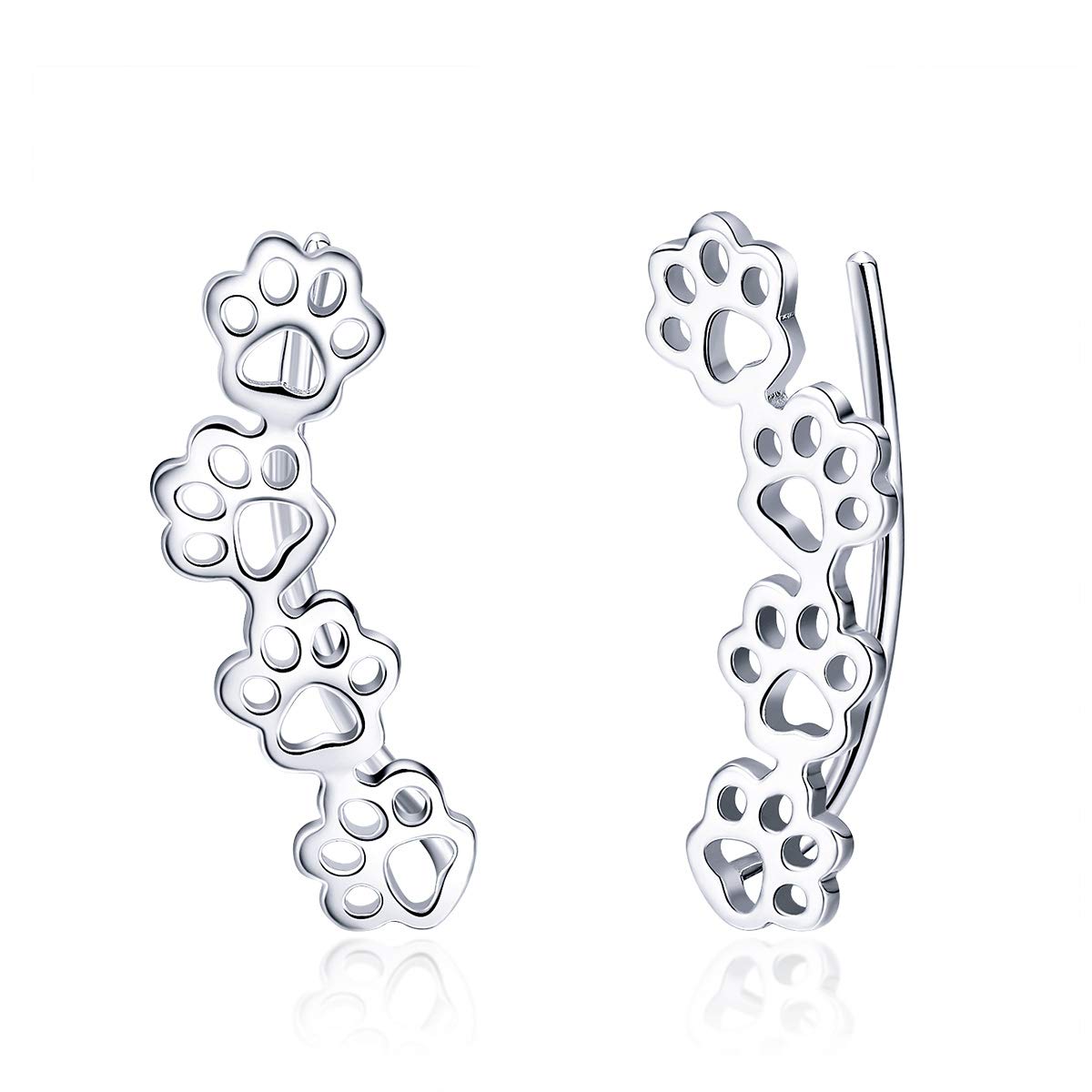 QingsPendientes de Plata de Ley 925 con Diseño de Pata, Aretes Bonito Gatito y Huella de Animales - Pendientes Trepadores con Diseño de Huella de Perro y Gato para Mujer Adolescentes Niñas