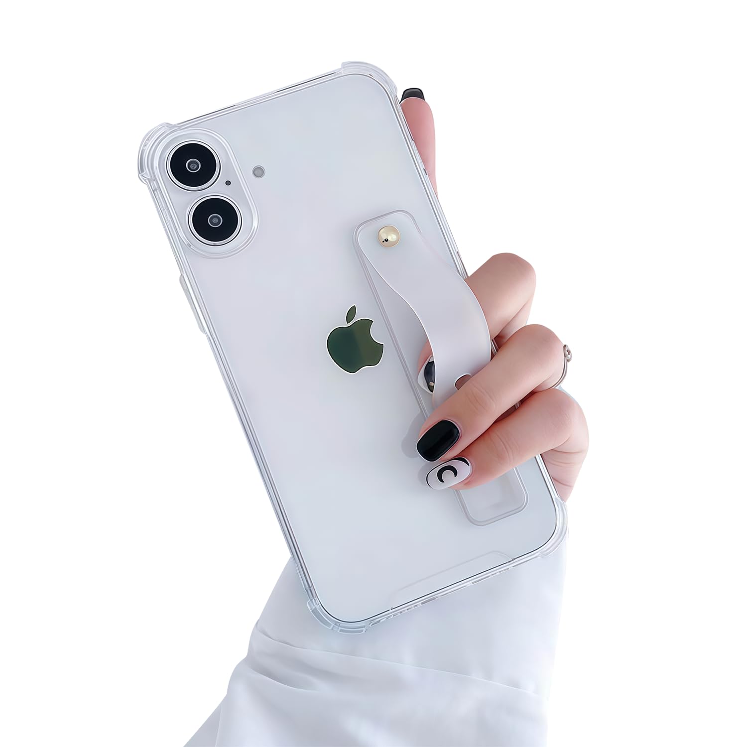 siduater Strap Case for 6.7" iPhone 16 Plus with Wristband Kickstand, Clear Soft TPU Protective Shockproof Bumper Rugged Cover, Adjustable Hand Grip