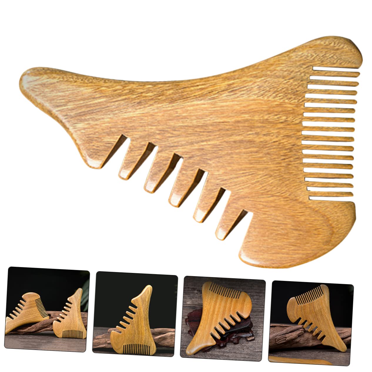Peine de madera de sándalo Peine de madera Bigote Cabello Madera Estático Desenredante natural Masajeador de cuero cabelludo de madera Barba Cabeza estrecha Sin peines domésticos portátiles Peine con