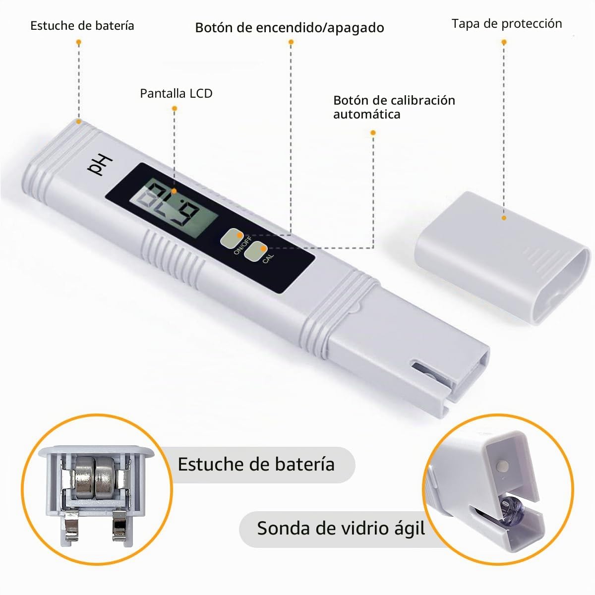 Medidor de pH Digital 0-14 para Agua, Piscina, Acuario, Hidroponía