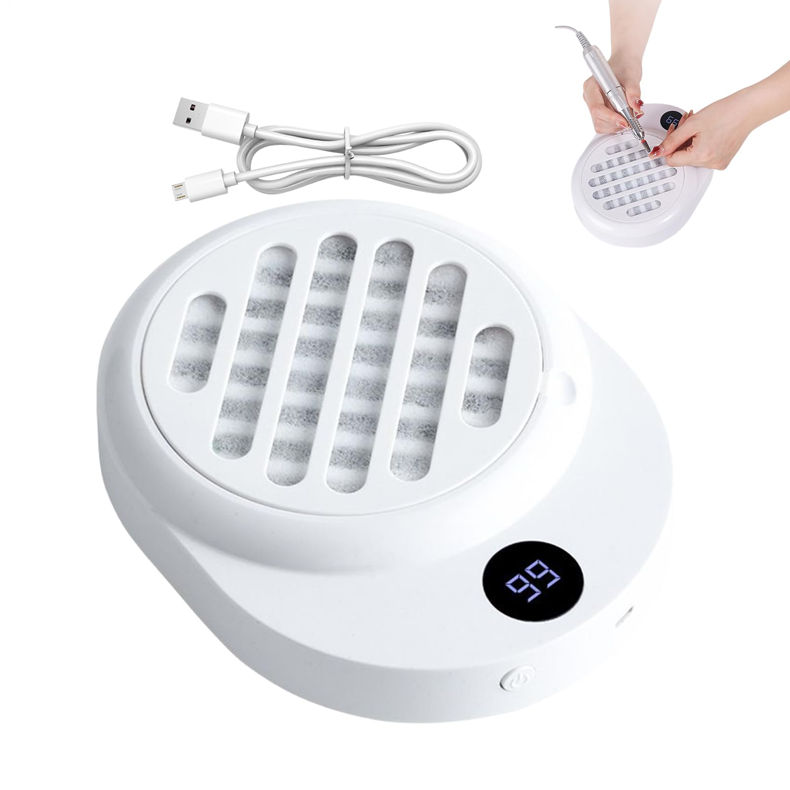 Collecteur de poussière d'ongles rechargeable sans fil avec filtre réutilisable