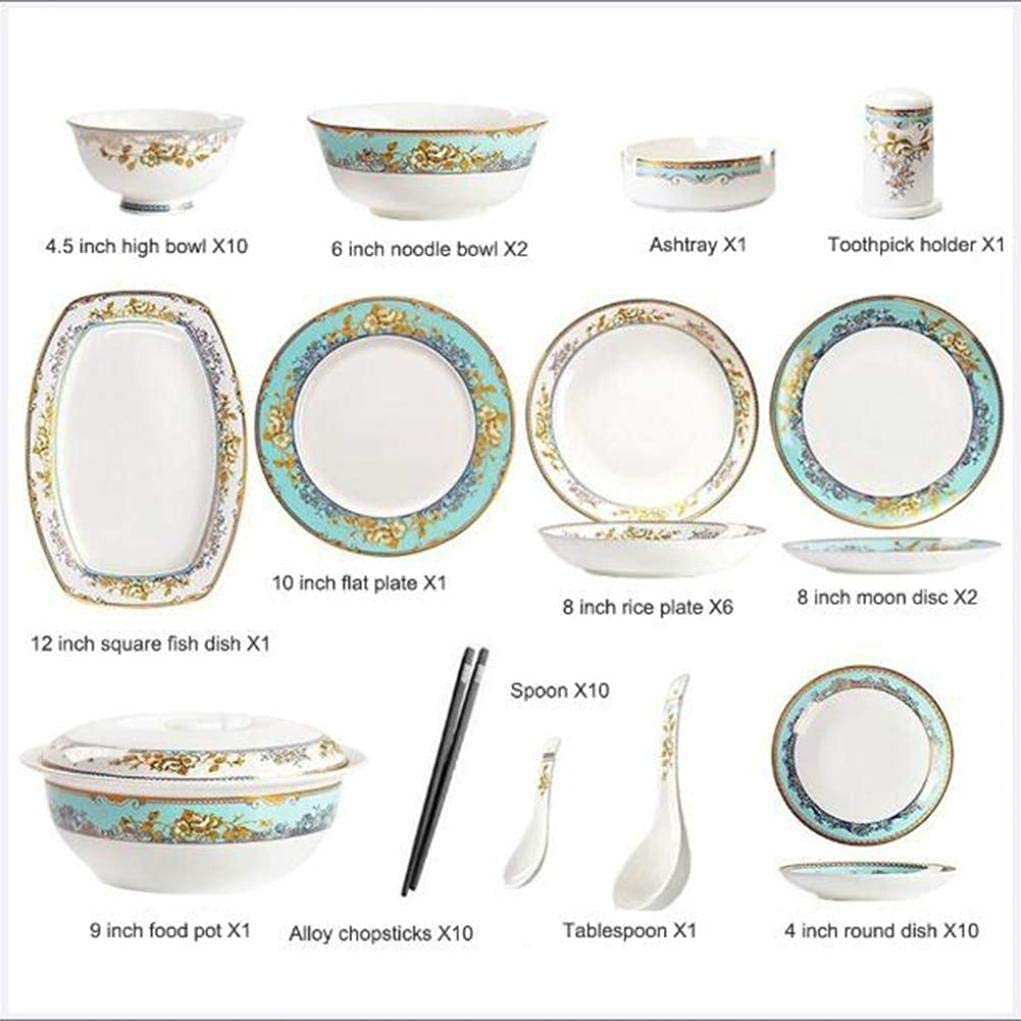 Zestaw naczyń obiadowych, zestaw naczyń obiadowych w stylu królewskiego dworu w stylu vintage, składający się z 56 sztuk ceramicznych zastaw stołowych na rodzinny bankiet