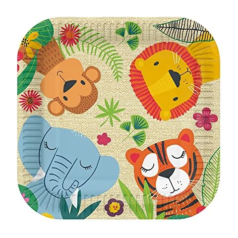 PAW Decor Collection Eco Paper Plates Square 23 cm Jungle Kids Party Strong 100% Biodegradable Plastic Free Disposable Tableware Plate Supplies for Garden Picnics FSC Certified - (Pack of 10), Black Cover