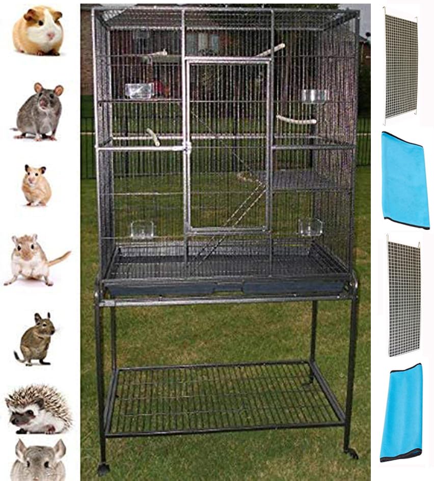 54" Large Deluxe and Sturdy Chew-Proof Wrought Iron 4-Tiers Tight 1/2-inch Bar Spacing for Ferret Squirrel Chinchilla Sugar Glider Mice Rat Cage with