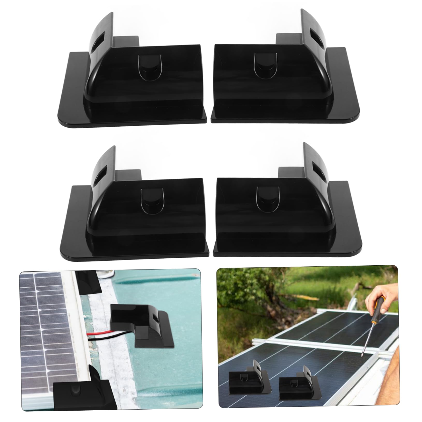Soporte sin Taladro para Panel Solar de Montaje 4 Piezas Negro Abs