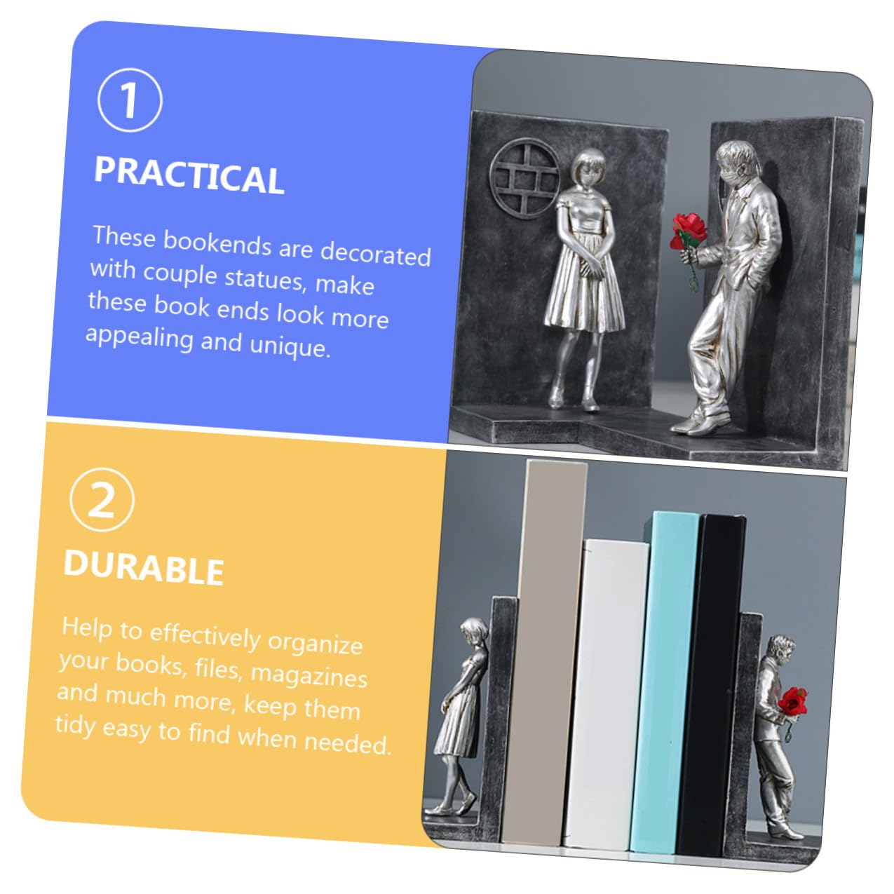 Toyvian Fermalibri da Scrivania in Resina per Coppie Set 2 Pezzi Decorativi per Libreria Porta Libri Elegante per Ufficio e Casa Accessorio Salvaspazio per Adulti e