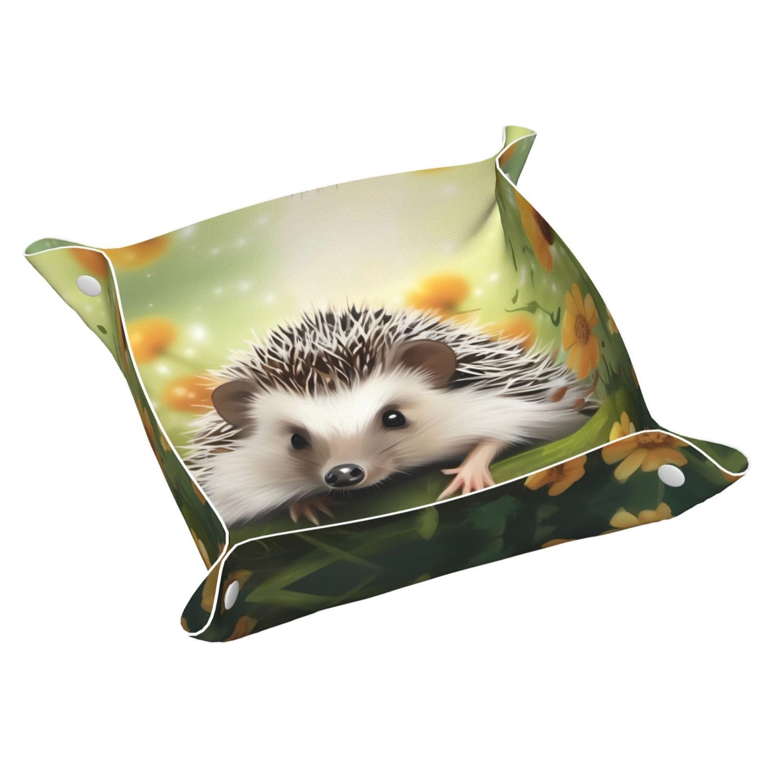 Nature Lovely Hedgehog Lovers Picture Leather Storage Tray Waterproof and easy to clean for neatly keys, jewelry, makeup and other small items Small 9.8X9.8 in