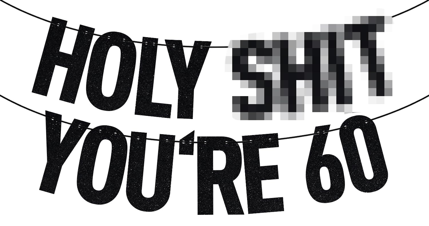 Black Glitter Holy You're 60 Banner, Happy 60th Birthday/Cheers to 60 Years, Funny 60th Birthday Party Decorations Supplies