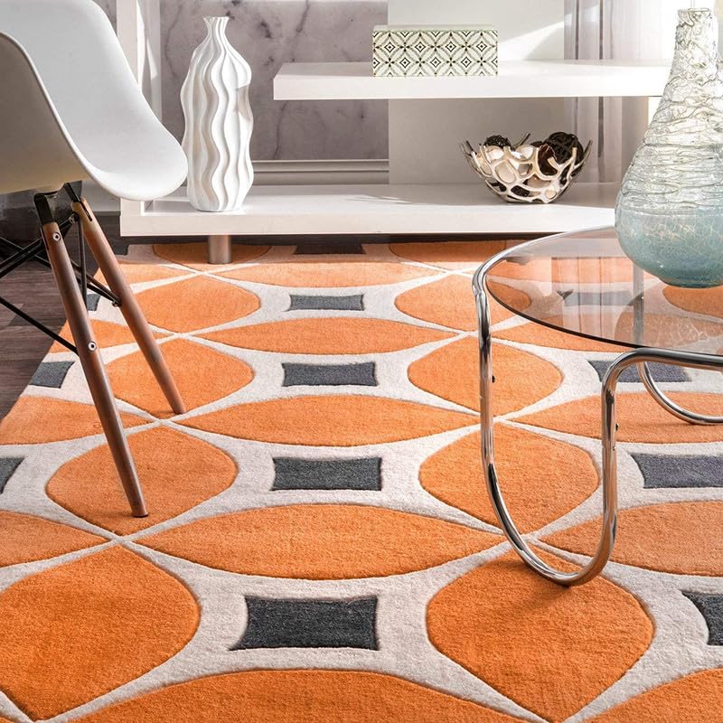 Image of Embossed Carved Handmade Export Quality Tuffted Pure Woollen Thick Geometrical with 1.5 inch inch Thickness 4 x 6 feet (120X180 cm) Multi Rust DR