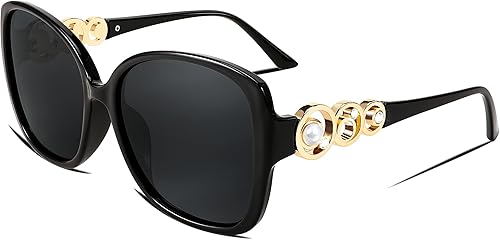 FEISEDY Gafas de sol de moda para mujer, marco cuadrado de gran tamaño con perlas brillantes, protección UV polarizada B2821