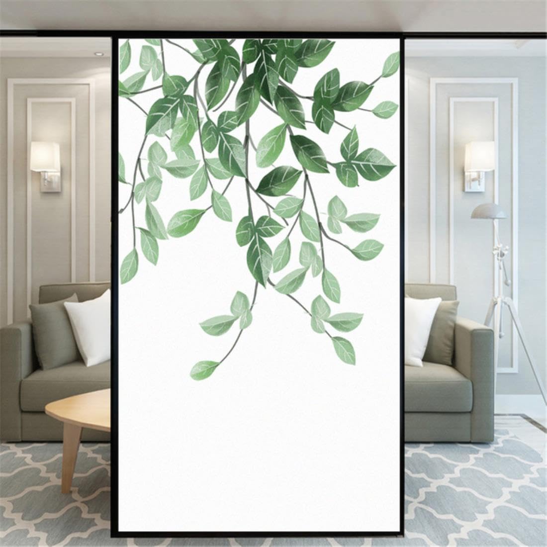Pellicola Decorativa Per Vetri Con Foglie Verdi Disegnate A Mano, Effetto Vetro Colorato, Adesivo Statico Senza Colla, 30x150 Cm, Riutilizzabile