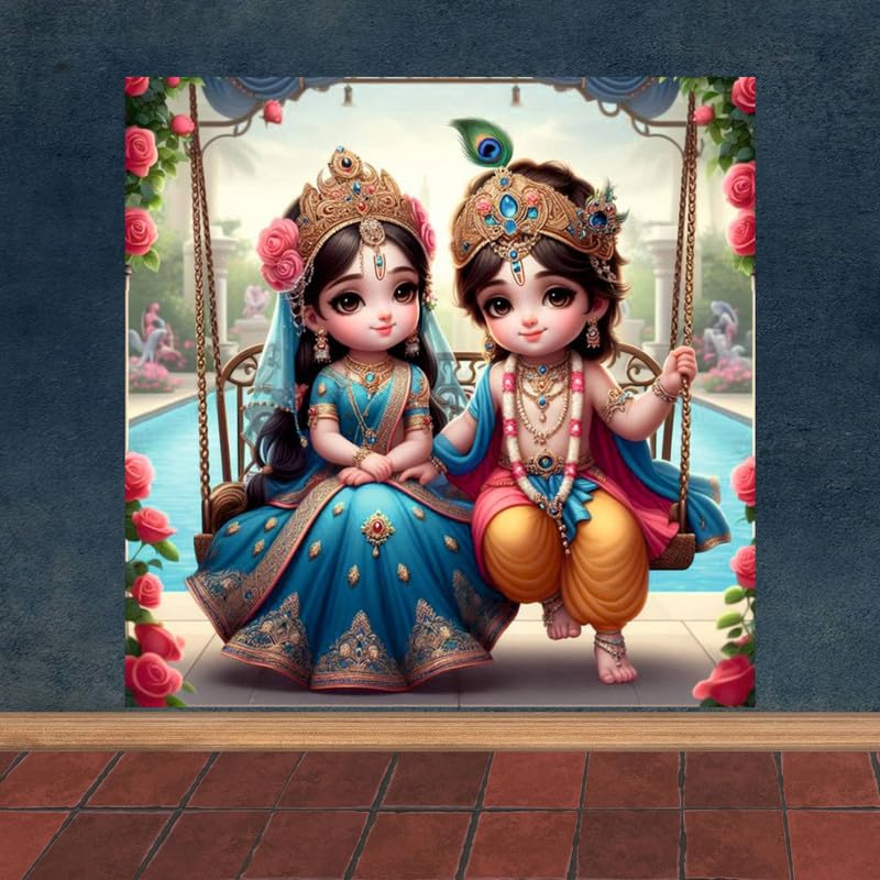 Image of British Terminal Cute little Bal Gopal Baby God Krishna| Kanha Ji | Laddu Lord Makhan Chor Painting Religious Poster for Pregnant Women for wall (matt thin vinyl,sticker,multicolor,unframed)| bj347