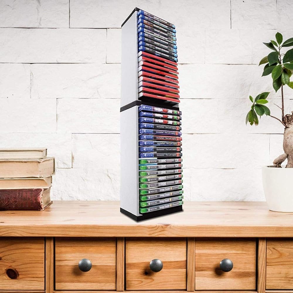 Torre de almacenamiento de videojuegos, organizador para PS5, capacidad para múltiples juegos, diseño compacto para un fácil acceso, ideal para jugadores y organización de sala de juegos