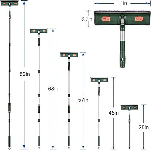 Miniatura 2 de IULONEE Limpiador de ventanas 2 en 1, kit de herramientas de limpieza de ventanas giratorio con poste de extensión, equipo telescópico de lavado de