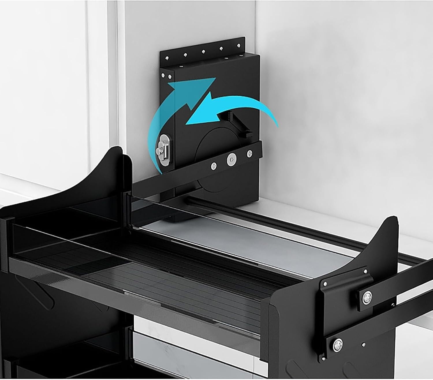 Organizer da cucina a 2 ripiani estraibile per armadio da cucina con ripiano integrato salvaspazio per utensili sollevabili, nero, monocolore, armadio da 90 cm