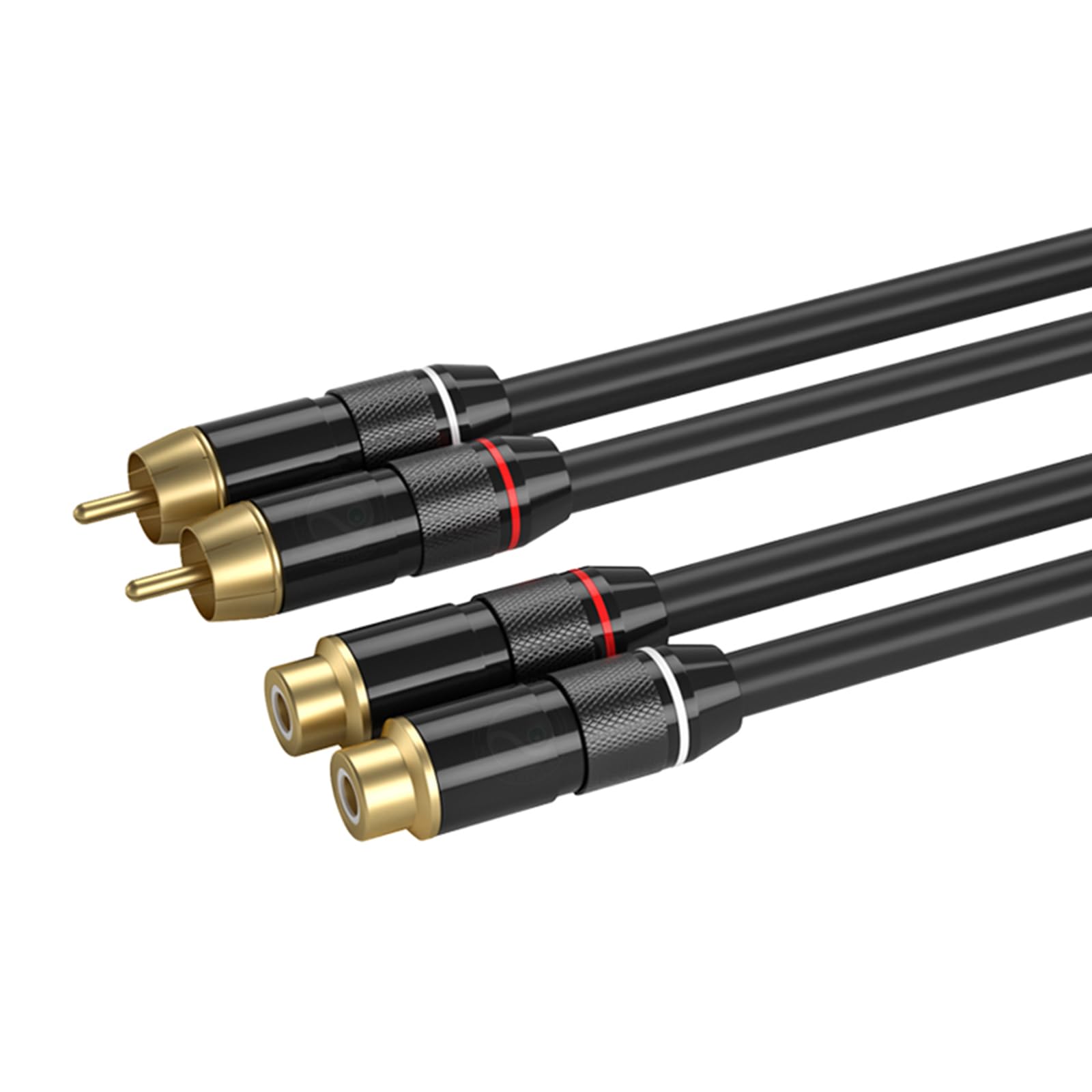 2RCA femelle vers 2RCA mâle, câble audio stéréo, boîtier en métal doré, rallonge flexible pour haut-parleurs, connecteurs plaqués or