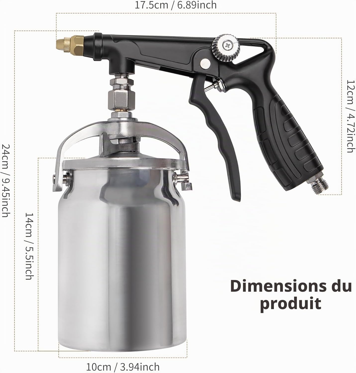 Pistolet d'apprêt pour véhicule, avec Godet en Aluminium de 1000ml, Tuyau de pulvérisation Droit et à 360°, pour sous-Couche caoutchoutée, Protection antirouille pour Voiture
