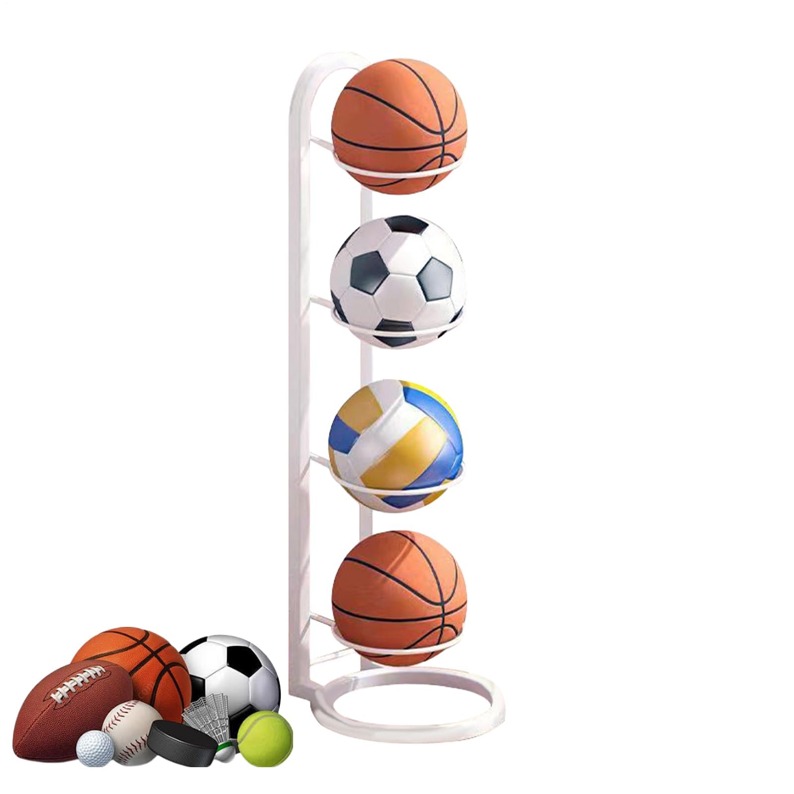 Verstellbarer Basketballständer mit 2/3/4/5 Ebenen, Metallständer für Garage, Fußball, Basketball, Volleyball und Rugby – Ball für einfachen Zugang