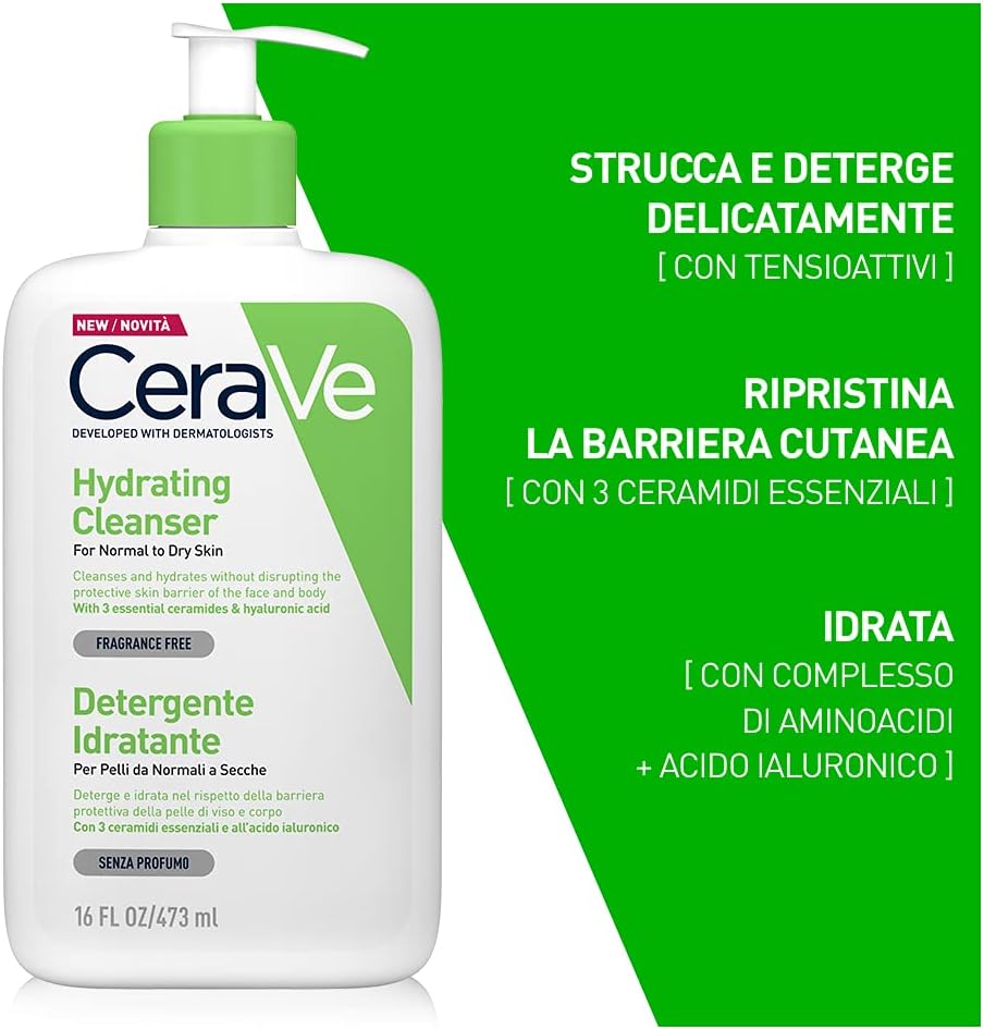 CeraVe Moisturising Cleansing Lotion for Face and Body Normal to Dry Skin, with Hyaluronic and 3 Essential Ceramides, 2 x 473 ml - Image 3