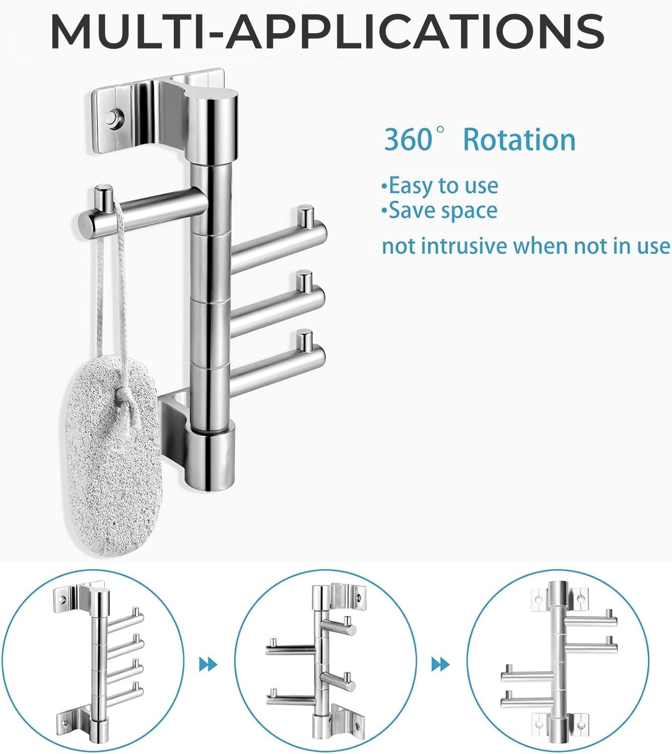 2 Pack Coat Rack Wall Mount, Stainless Steel T Shaped 4 Hooks Coat - View #10