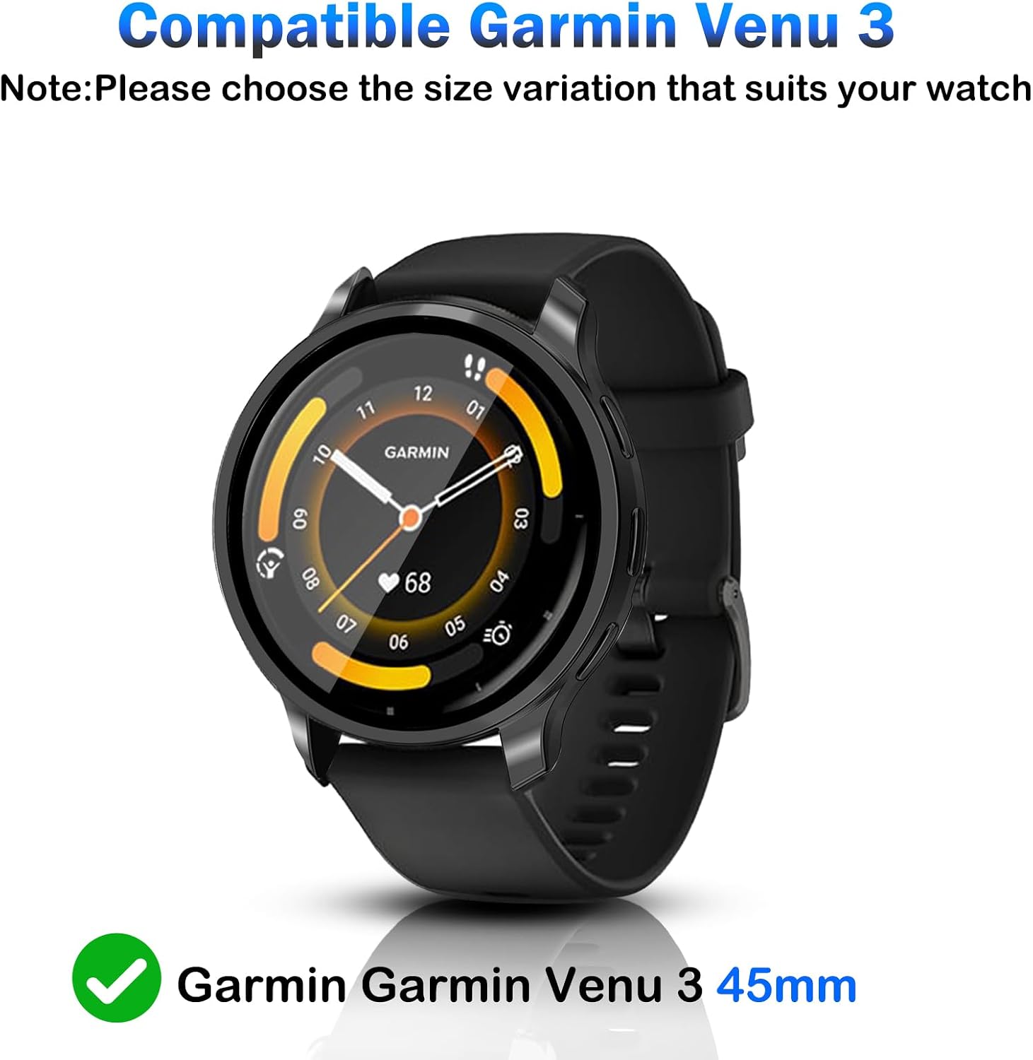 2 Pack for Garmin Venu 3 Smartwatch Screen Protector Case,Full Coverage HD Ultra-Thin Scratch Resistant Protective Cover Accessories,Hard PC Material with Built-in Tempered Glass Film(Black+Black)