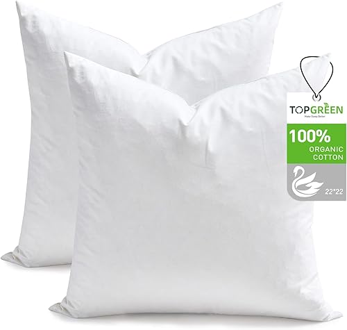 Miniatura 10 de TOPGREEN Paquete de 2 rellenos de almohada de plumas de ganso, almohada decorativa cuadrada de 20 x 20 pulgadas para cama, sofá y sofá, funda 100%