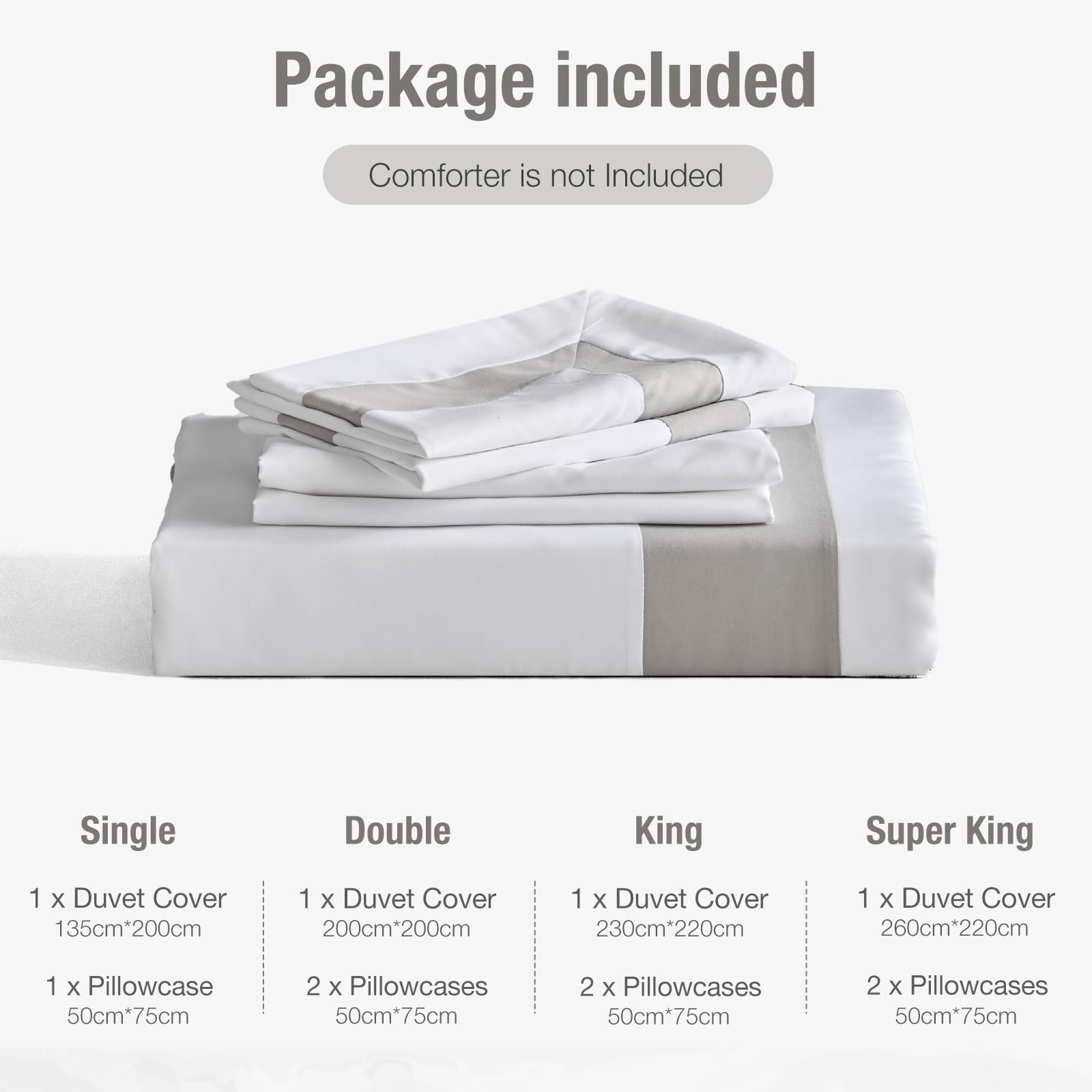 Tokokimo White Double Duvet Cover Set Hotel Quality Bedding Grey Striped Double Duvet Set Ultra-Soft Brushed Polyester (1x Quilt Cover - Image 4