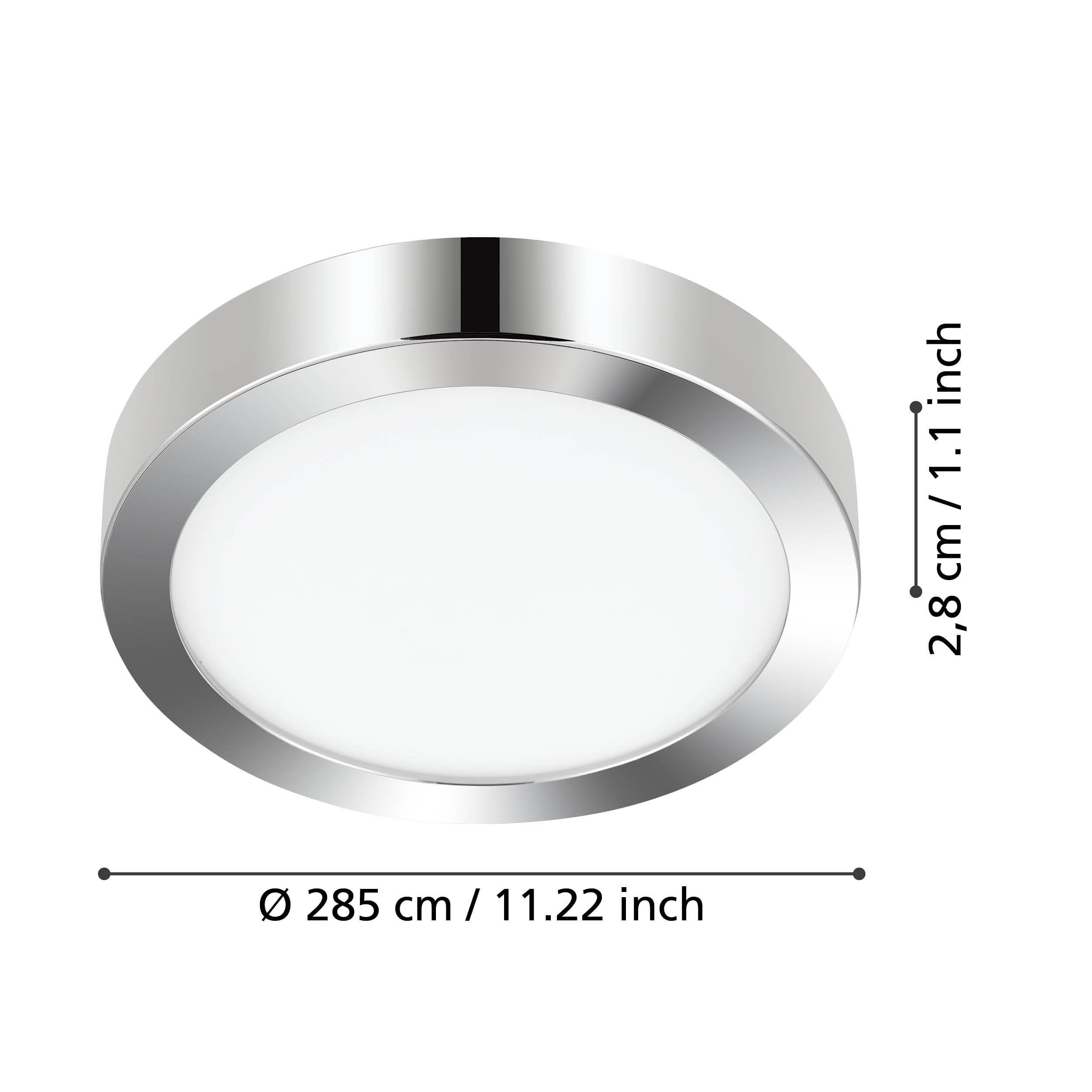 EGLO LED Deckenleuchte Fueva 5, Ø 28,5 cm, Aufbauleuchte, Bad-Deckenlampe aus Metall in Chrom und Kunststoff Leuchtfläche in Weiß, Badezimmer Lampe, LED Aufbaulampe neutralweiß, IP44