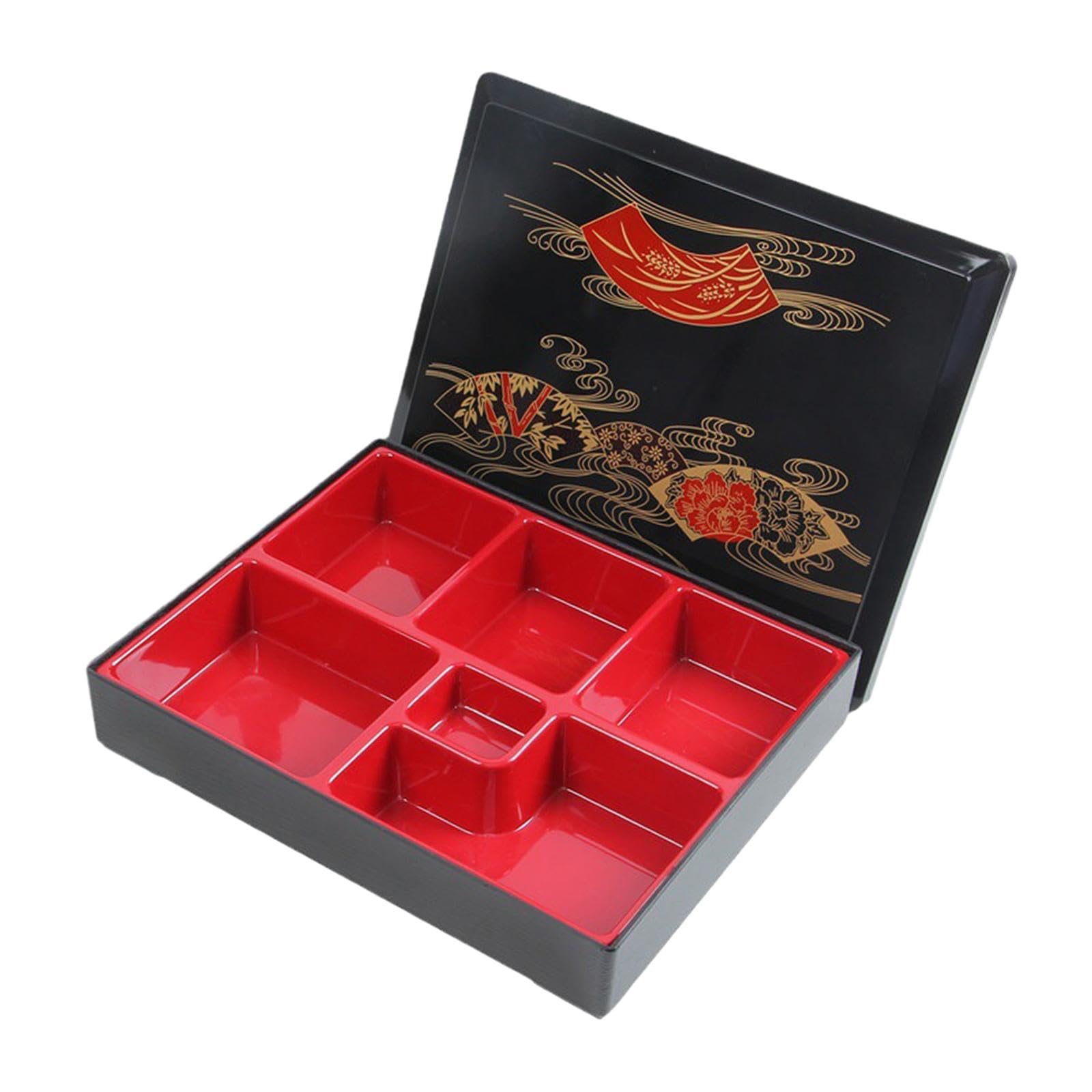 Gralara Boîte à Bento Japonaise Rouge et Noire avec Couvercle, Idéale pour La Maison, Le Bureau Ou Un Restaurant, modèle A
