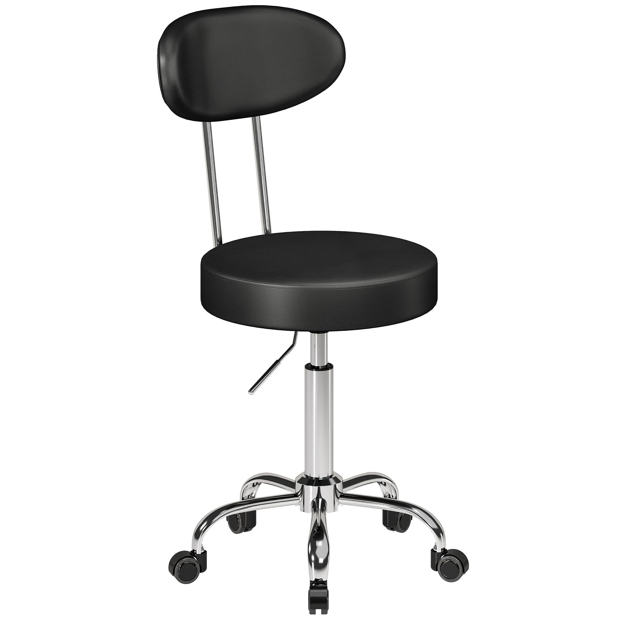 HOMCOM Taburete con Ruedas, Altura Regulable con Asiento Acolchado Negro