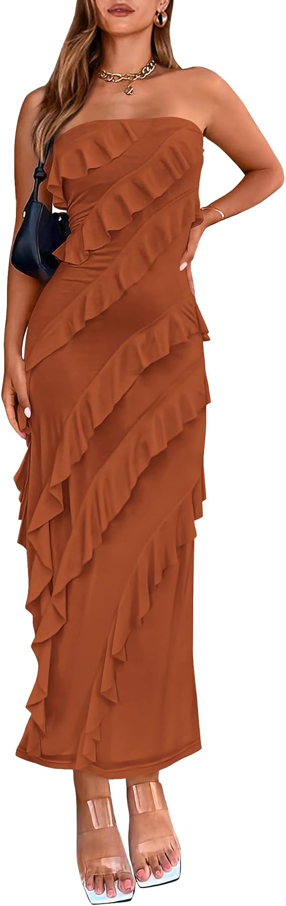 BTFBM Women Summer Elegant Strapless Midi Ruched Bodycon Dress Solid Color Stretch Mesh Slim Party Cocktail Dresses
