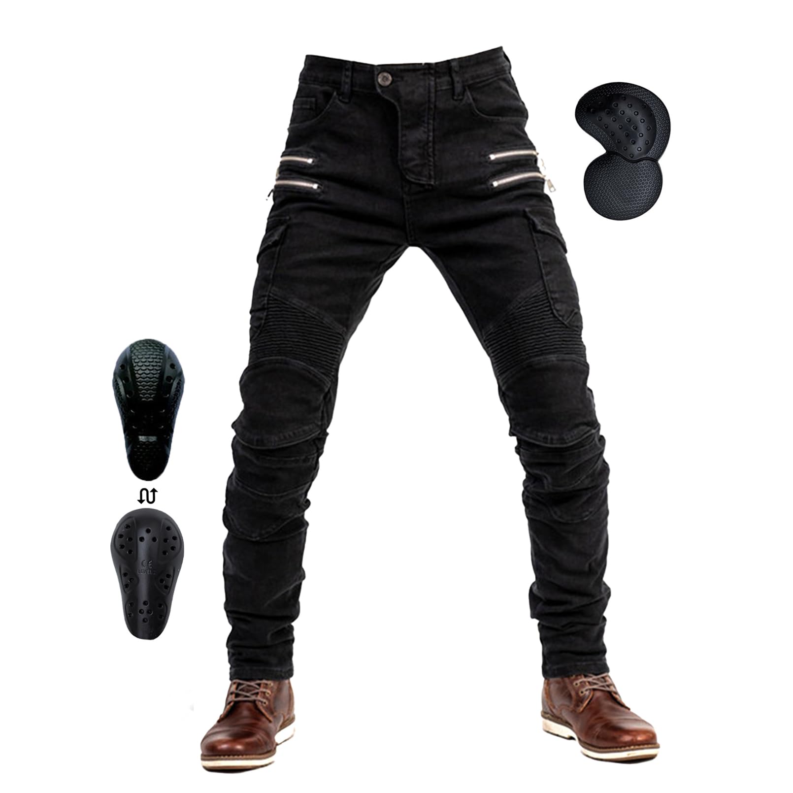 Men's Motorcycle Denim Trousers, Drop-resistant Straight-leg Jeans with 4 Protective Equipment, Motorcycle Racing Motorcycle Trousers (Blue