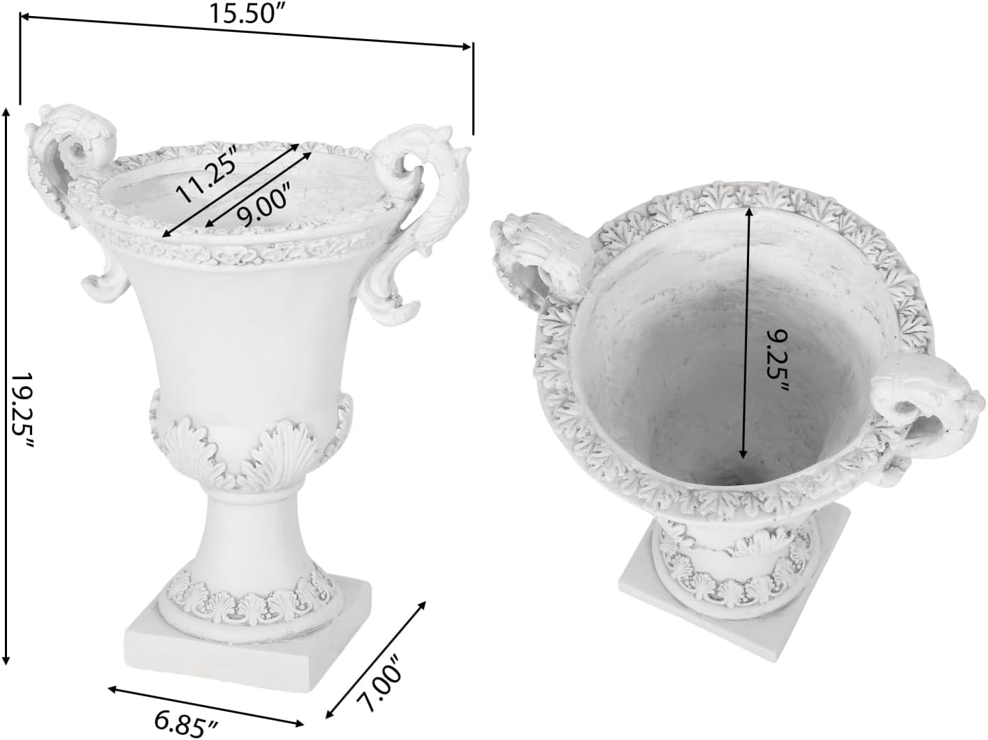 Garden URN Planter - Magnesium Oxide Antique White - Elegant Style - Indoor/Outdoor Use - Seasonal Decor