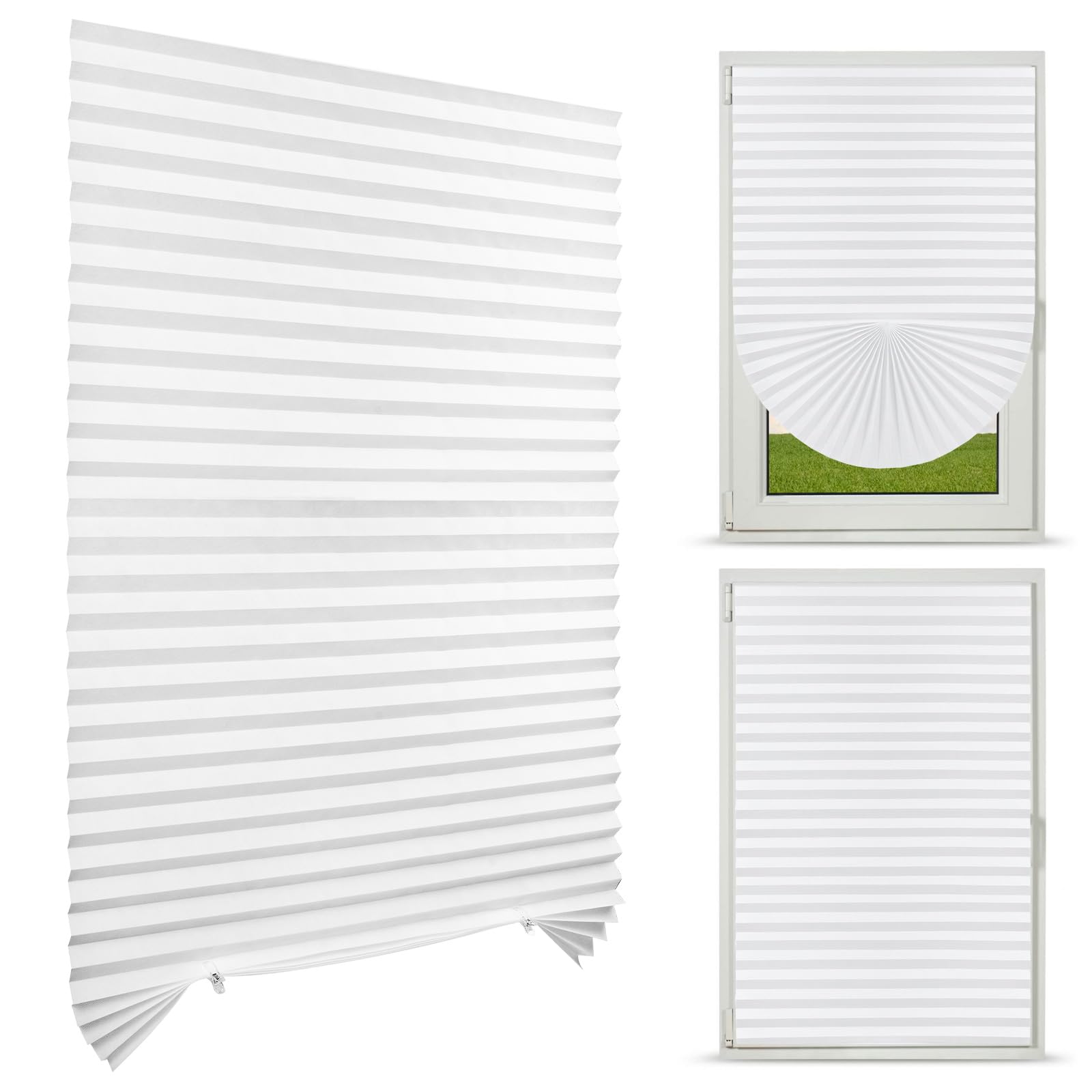 NUTKIT No Drill Temporary Blinds, 50% Blackout Stick On Pleated Blinds for Windows in Bedroom Kitchen Bathroom, Cut to Size Stick On Curtains for Blackout Thermal, Privacy Protection(White,90CMx180CM)
