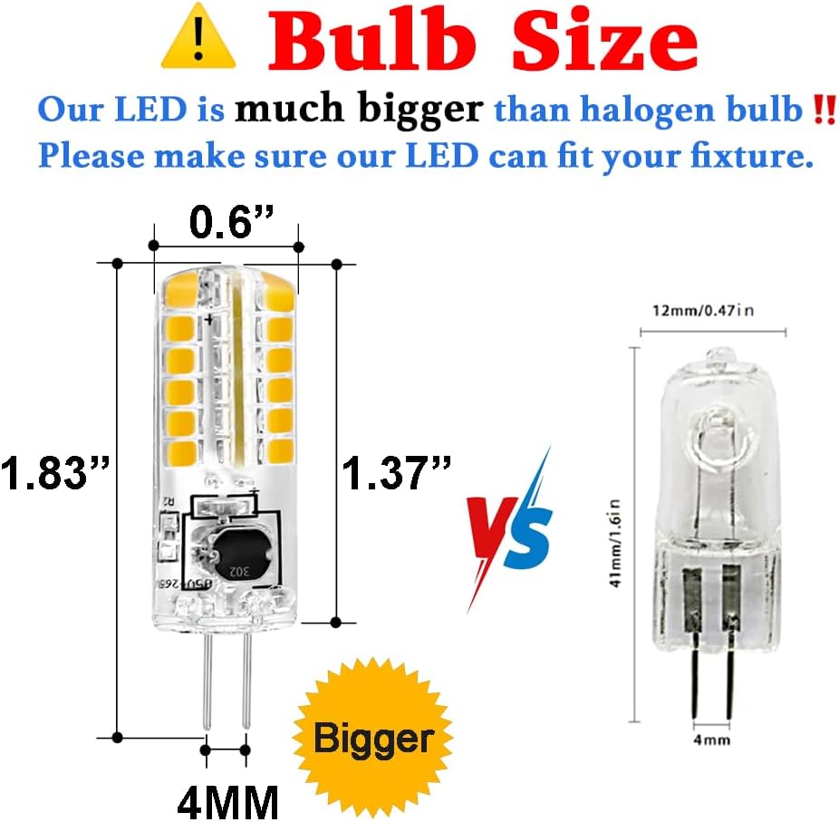 High Voltage 100V-265V G4 LED 3W (Not Low Voltage 12V), 20W 120V G4 Halogen Bulb Equivalent, 3000K Warm White, Non-Dimmable JC Bi-Pin Base Light Bulb,10-Pack