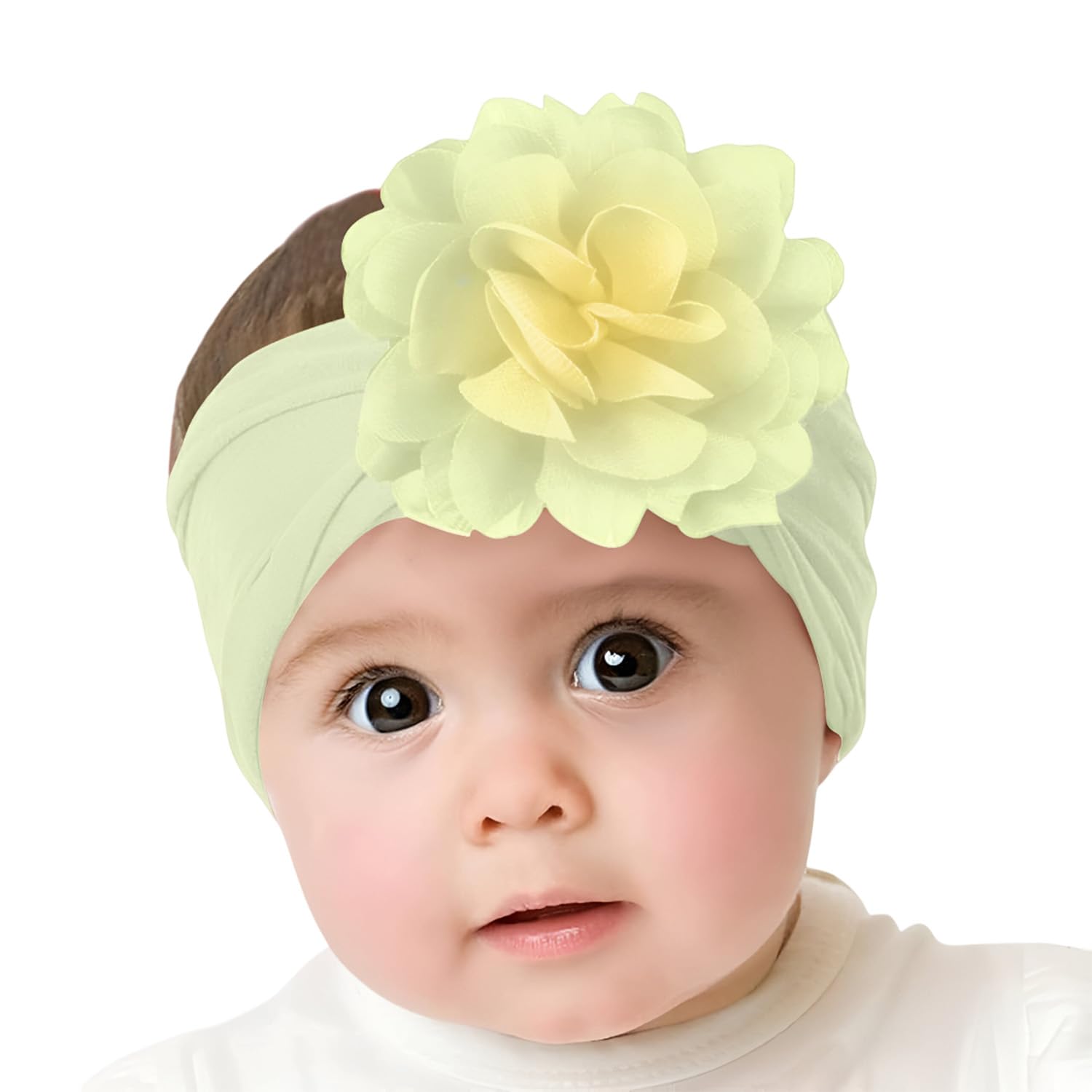 SYGA Baby Headbands Nylon Flower Soft Stretchable Hairband for Newborn Infant Toddler Kids For 0-3 Year -Beige Yellow-picture-24