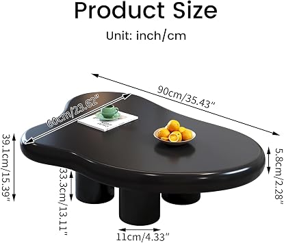 Guyii Cloud-Shaped Coffee Table, Modern Sofa Table with 4 Legs, Black Center Table, Small Irregular Tea Table for Living Room, Easy Assembly
