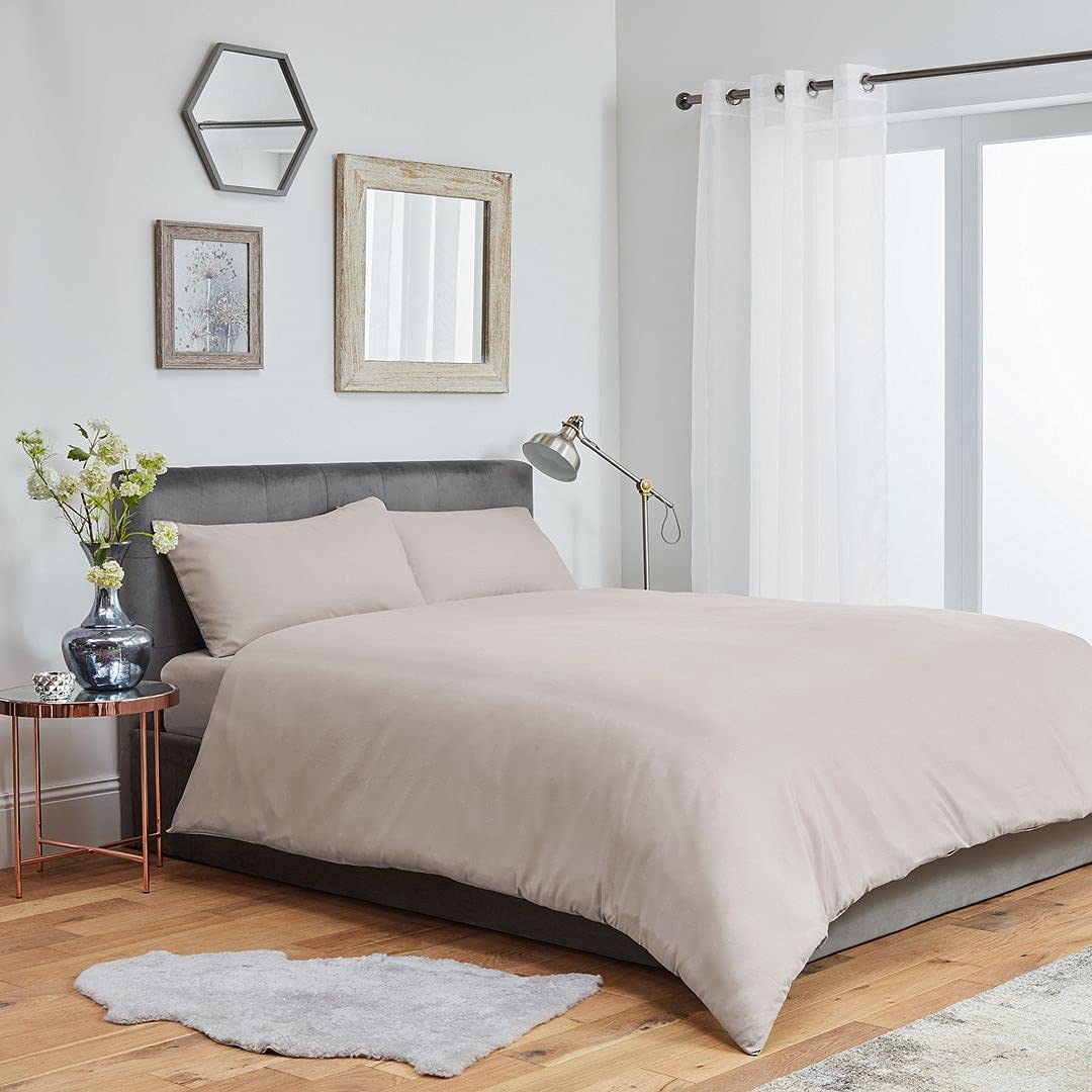 John Aird Microfibre Plain Duvet Cover With Pillowcases (Super King, Mink Stone) — image 1
