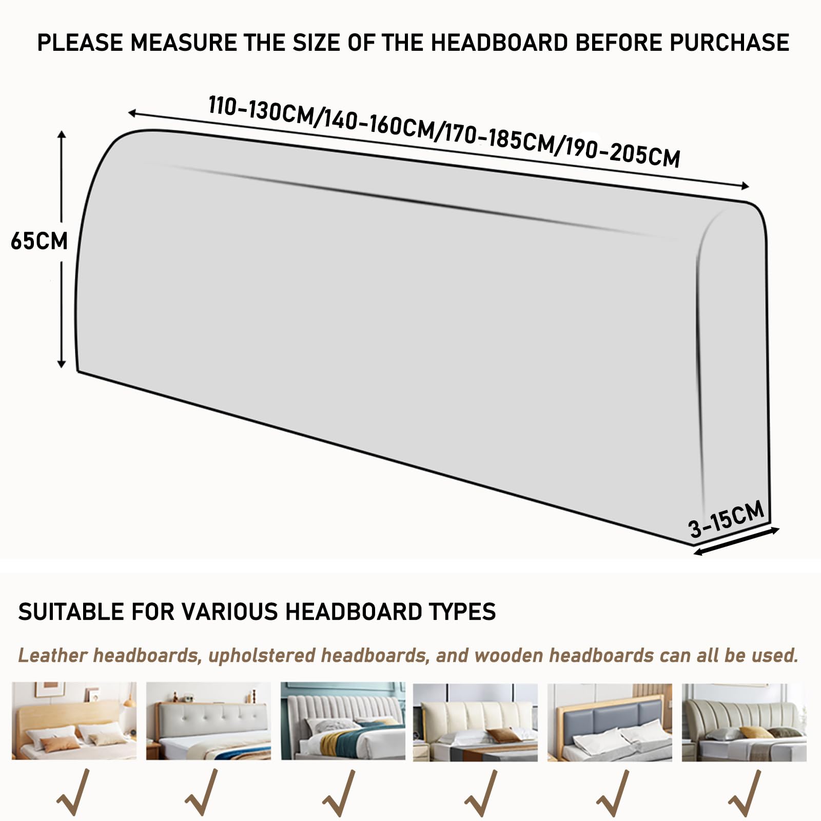 Housses de tête de lit en coton lin Double/Simple/King Size Couvre-tête de lit élastique Tout inclus Housse de protection Antipoussière pour tête de lit en bois cuir tissu(Length:190-205cm,Brown)