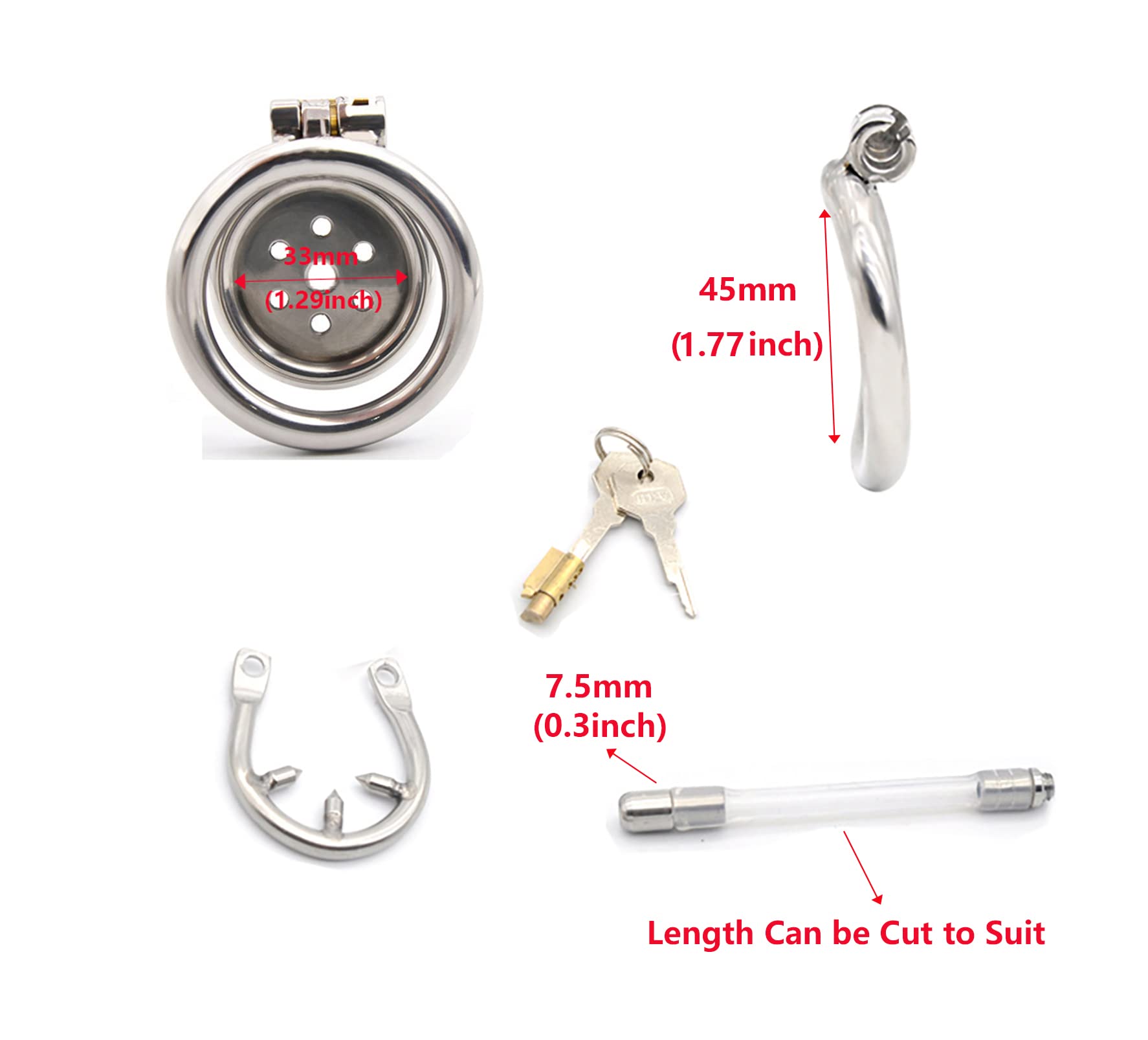 SeLgurFos Jaula de Castidad con Anillo a Presión para Catéter, Jaula de Pene de Metal Plano para Hombre, Cinturón de Castidad SM Bondage Juguetes Sexuales para Hombre (S-45mm+Silicone Catheter)