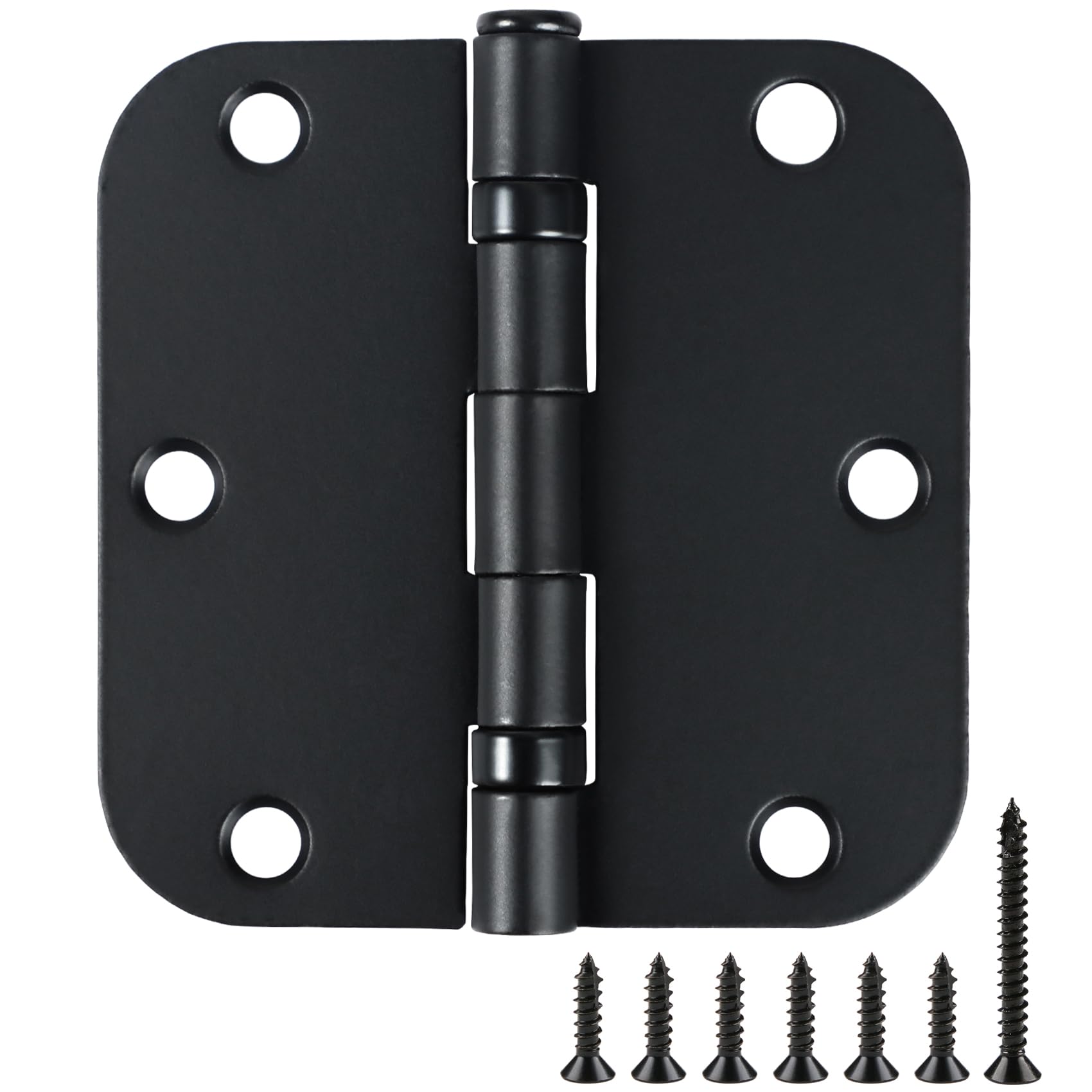 TDCHINGES Rounded Matte Black Door Hinges 3.5" 5/8"Radius Lasting No Squeak